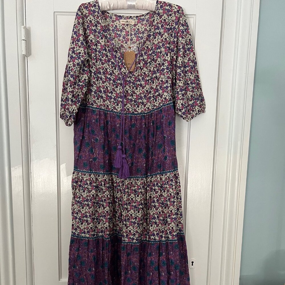 NWT Natural life Bohemian cotton sun dress ~ Small ~ RUNS large ~ Purple